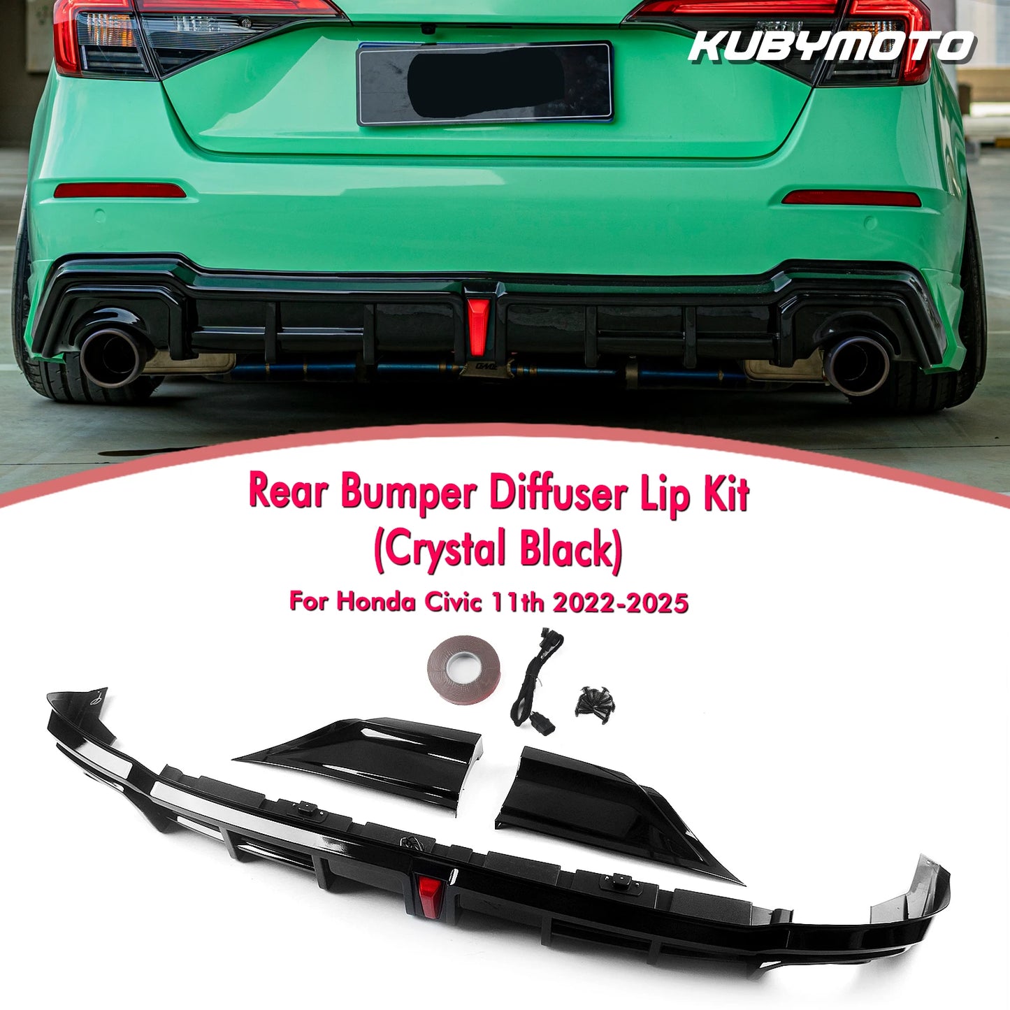 Rear Bumper Diffuser With F1 Style LED | 11th Gen Civic (2022-Present)