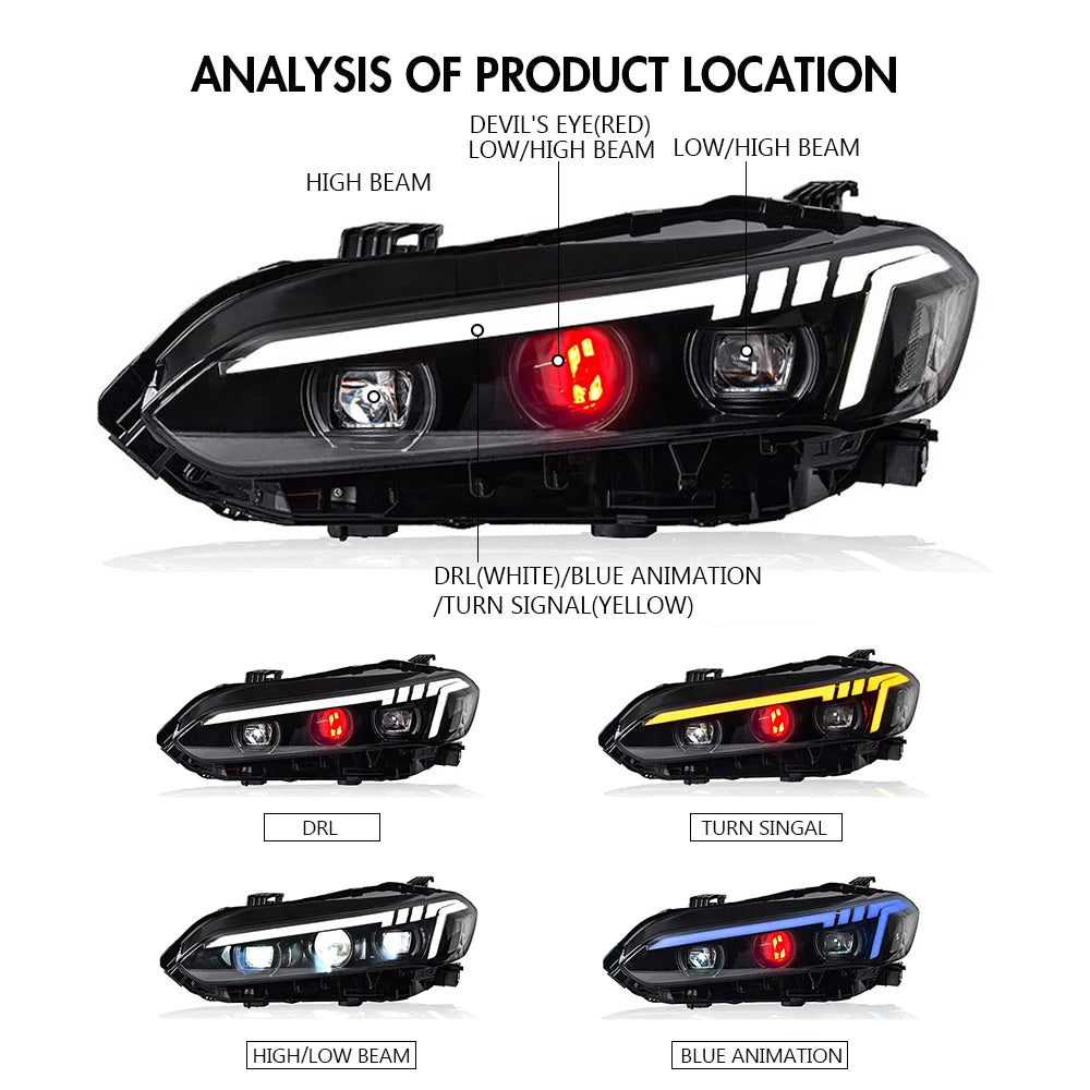 LED Projector Headlights with Devil Eyes | 11th Gen Civic (2022-Present)